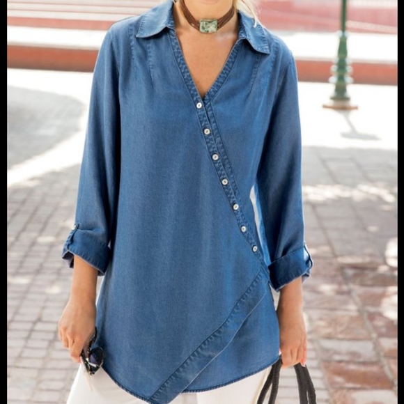 Soft Surroundings Tops - Soft Surroundings blue denim blouse tencel tunic